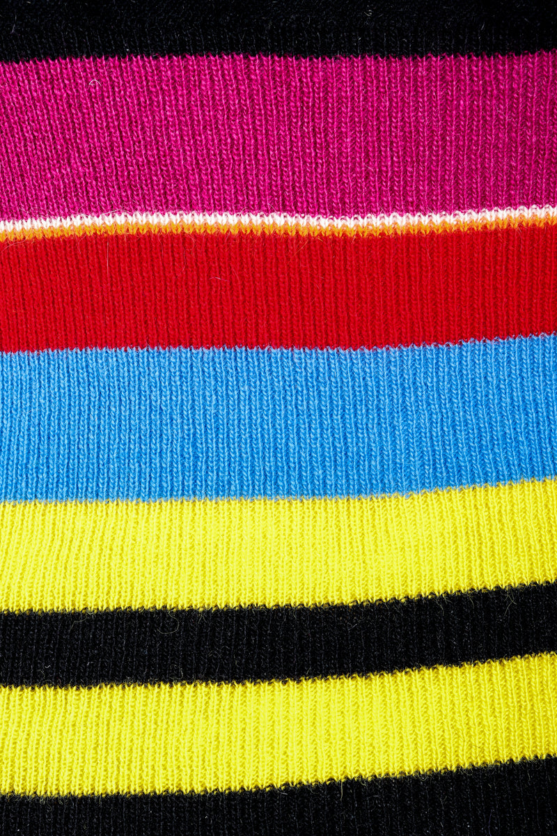 Vintage Sonia Rykiel Rainbow Striped Knit Bow Sweater on Mannequin fabric detail at Recess