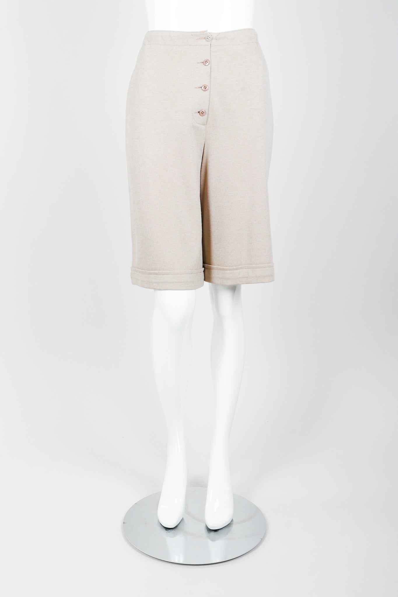 Vintage Sonia Rykiel Beige Knit Short Set on mannequin front at Recess