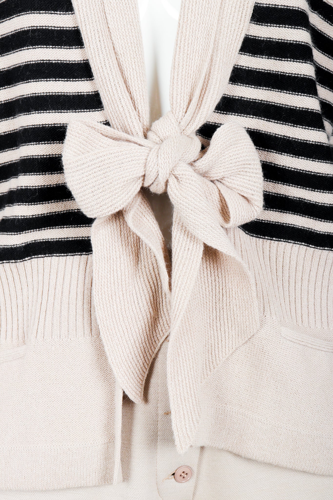Vintage Sonia Rykiel Beige Knit Sweater & Short Set on mannequin bow tie at Recess