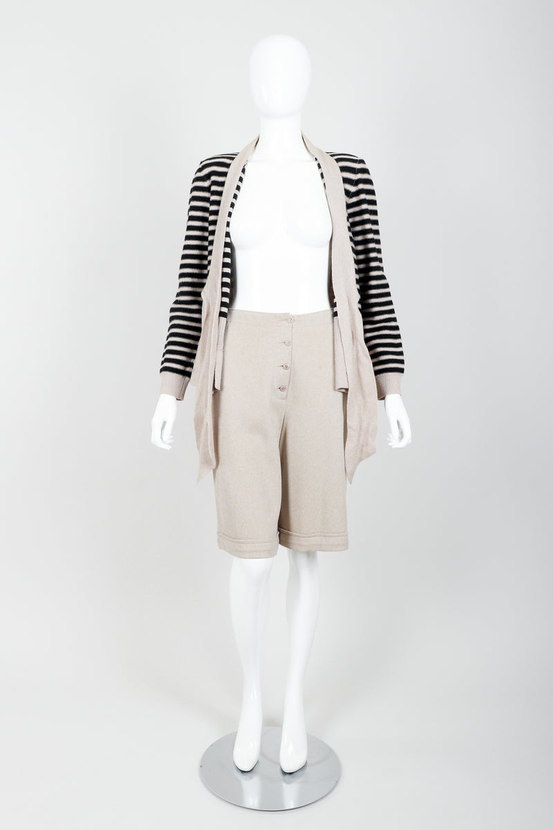 Vintage Sonia Rykiel Beige Knit Sweater & Short Set on mannequin open at Recess