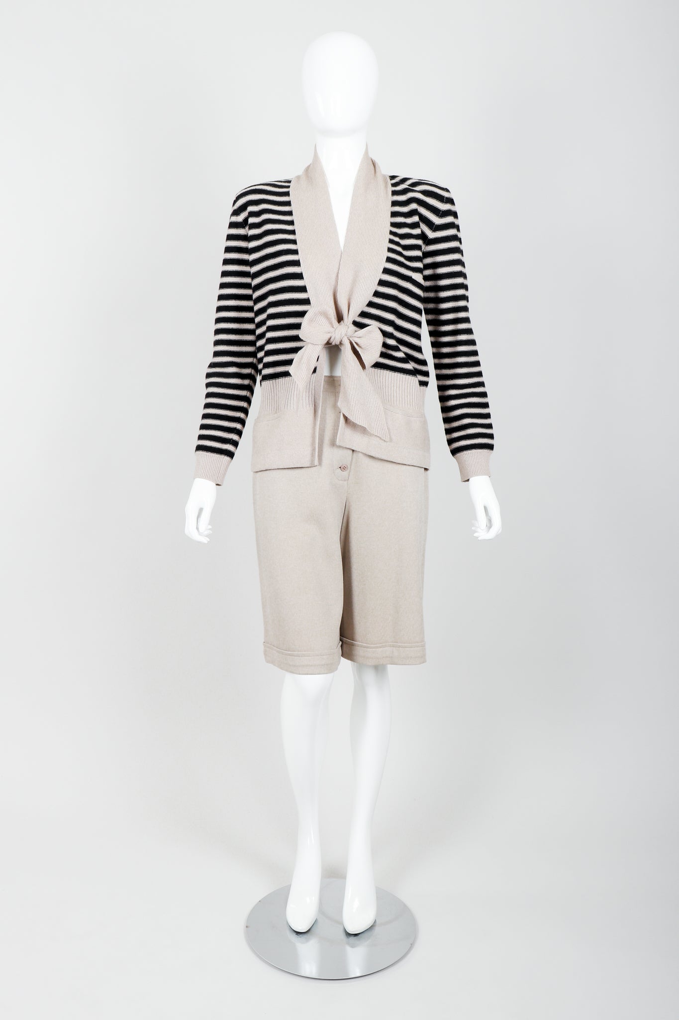 Vintage Sonia Rykiel Beige Knit Sweater & Short Set on mannequin front at Recess