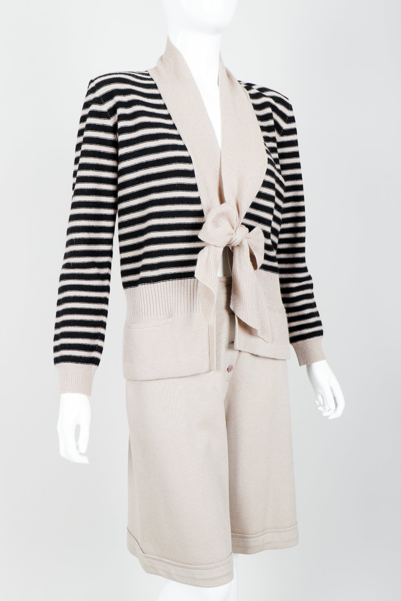 Vintage Sonia Rykiel Beige Knit Sweater & Short Set on mannequin side crop at Recess