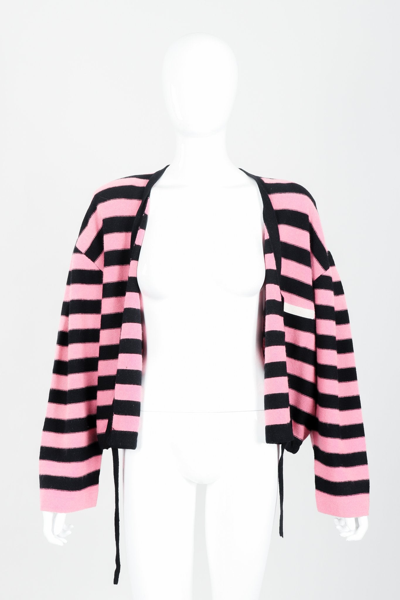 Vintage Sonia Rykiel Pink Stripe Knit Boxy Cardigan on Mannequin Open at Recess Los Angeles