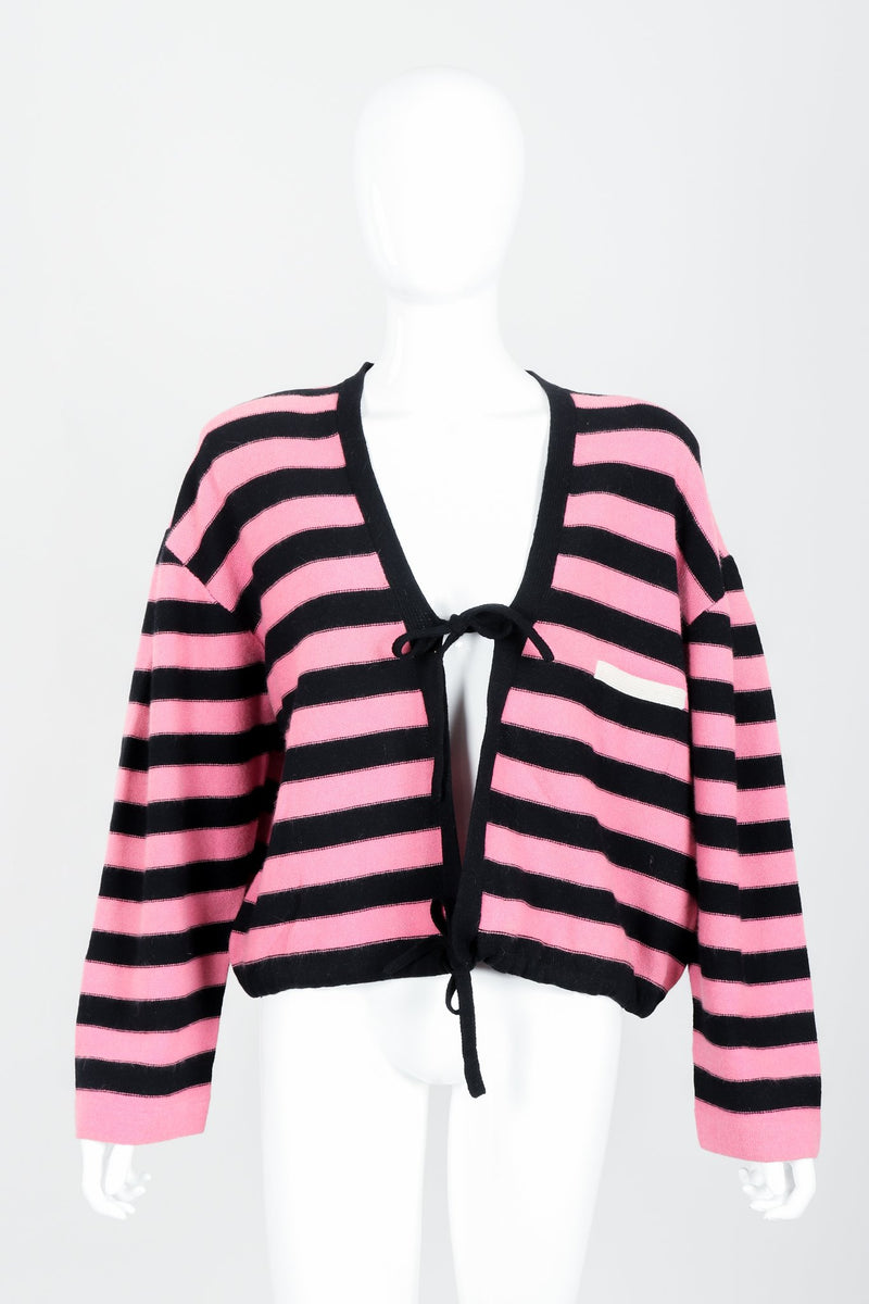 Vintage Sonia Rykiel Pink Stripe Knit Boxy Cardigan on Mannequin Front at Recess Los Angeles