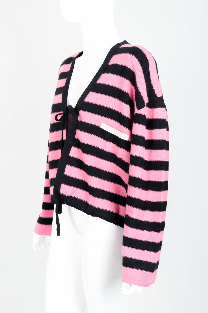 Vintage Sonia Rykiel Pink Stripe Knit Boxy Cardigan on Mannequin Angled at Recess Los Angeles