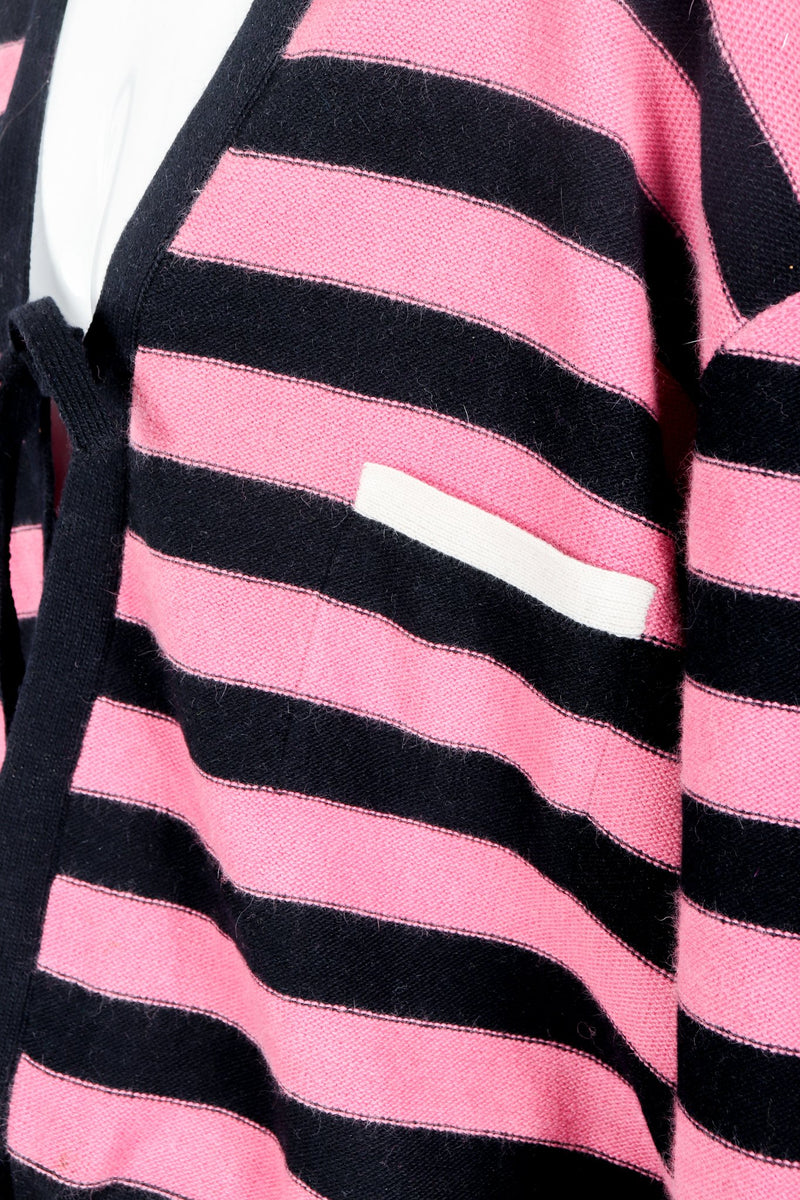 Vintage Sonia Rykiel Pink Stripe Knit Boxy Cardigan on Mannequin Pocket Detail  at Recess