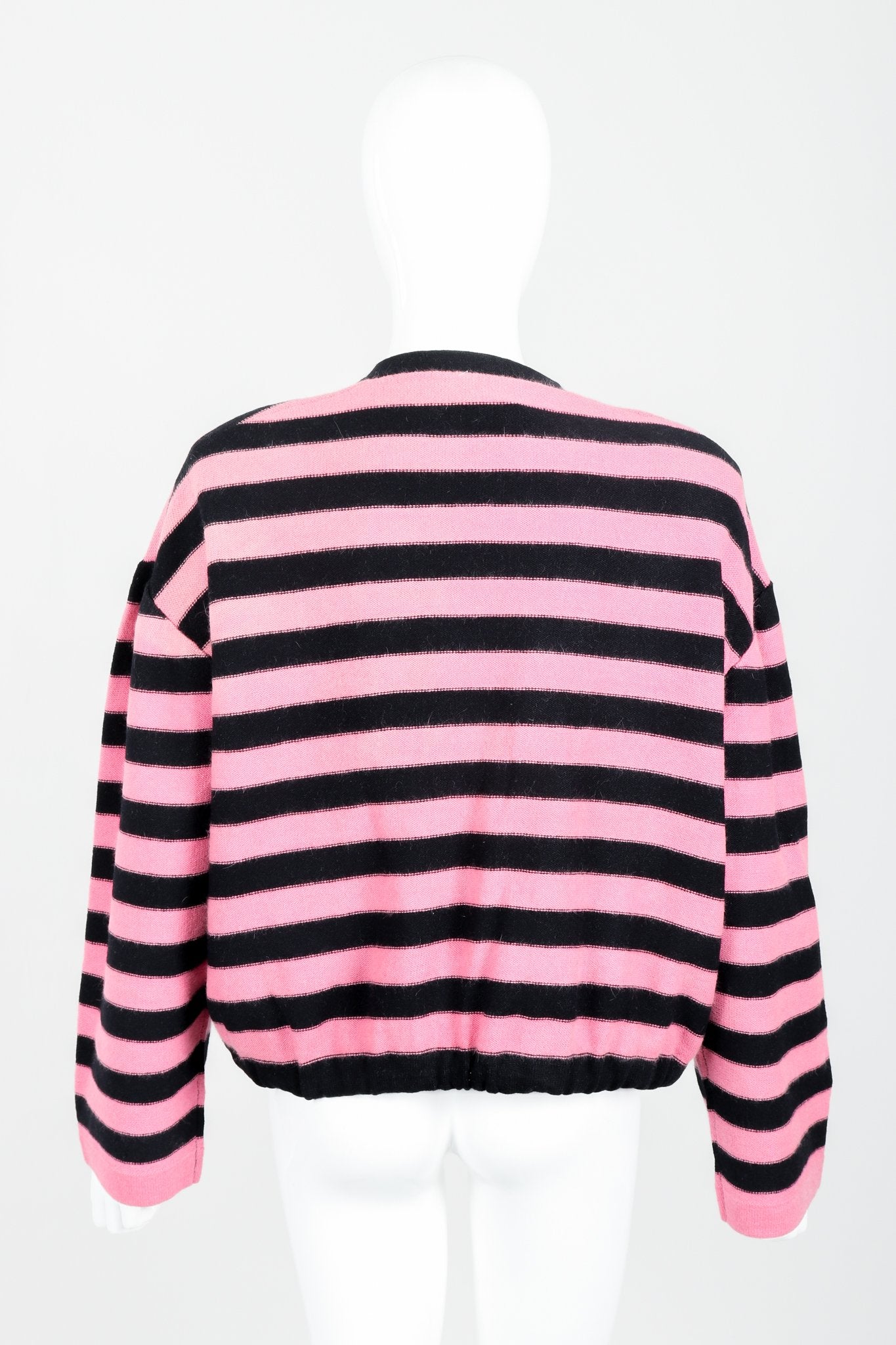 Vintage Sonia Rykiel Pink Stripe Knit Boxy Cardigan on Mannequin Back at Recess Los Angeles