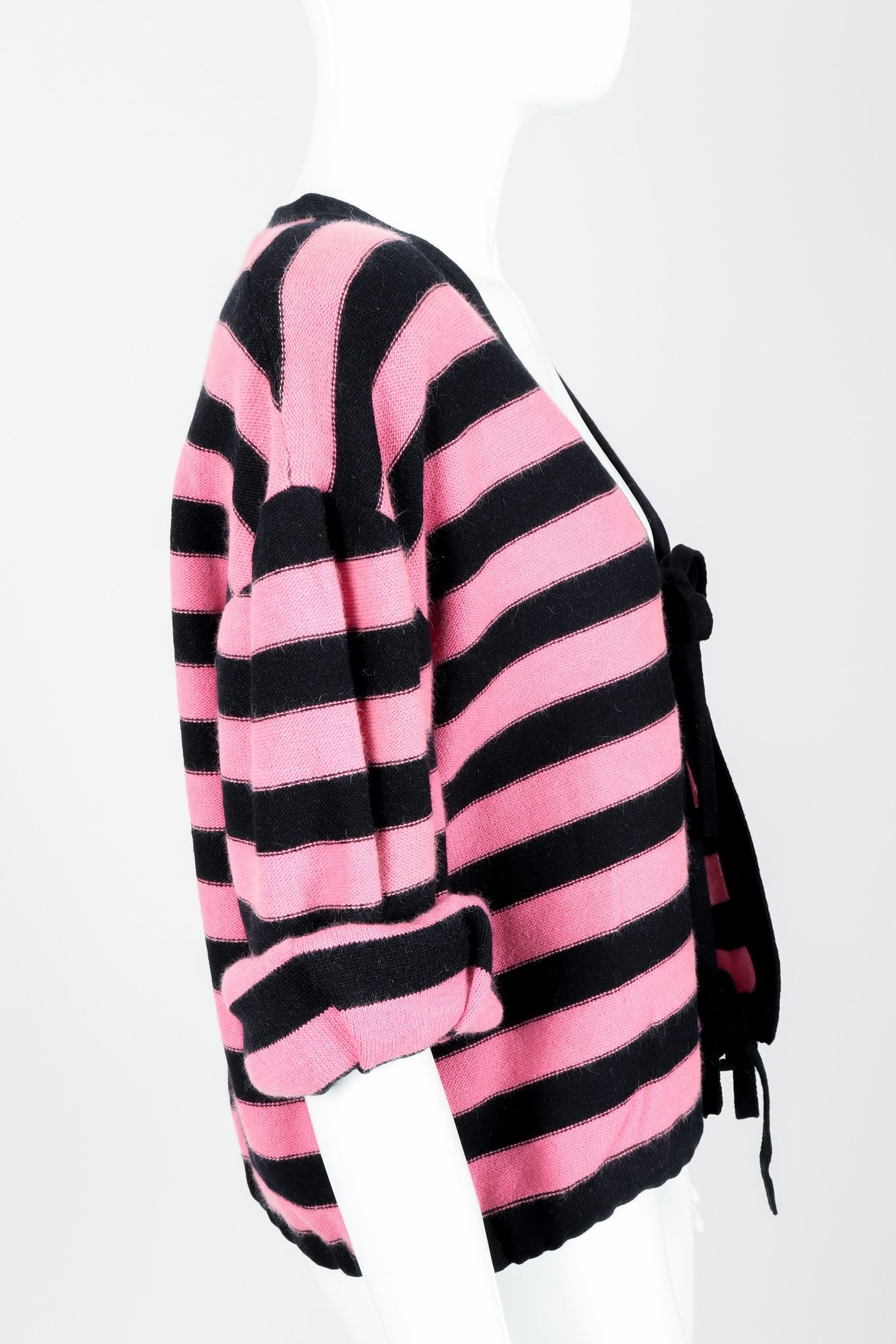 Vintage Sonia Rykiel Pink Stripe Knit Boxy Cardigan on Mannequin Side at Recess Los Angeles