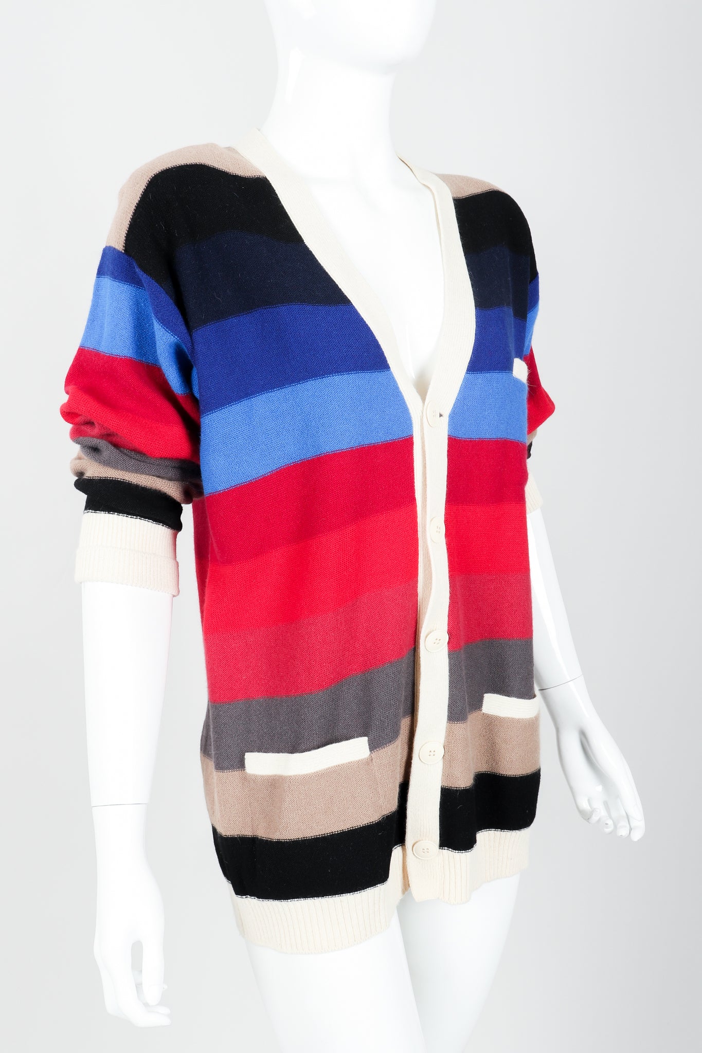 Vintage Sonia Rykiel Ombré Striped Knit Boyfriend Cardigan on Mannequin angled at Recess