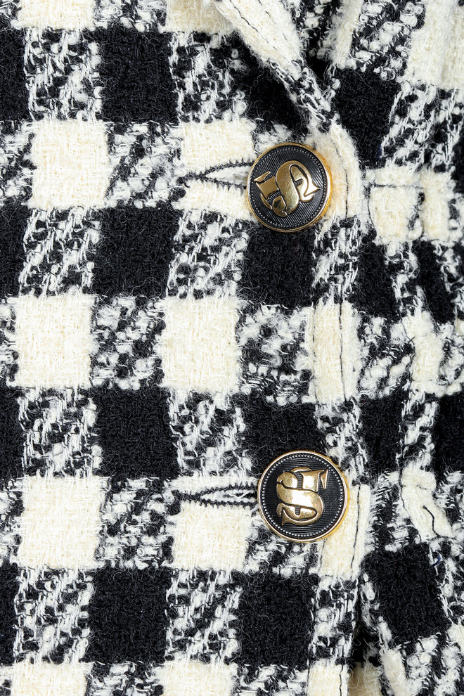Vintage Sonia Rykiel Bouclé Buffalo Check Jacket Set on mannequin button detail