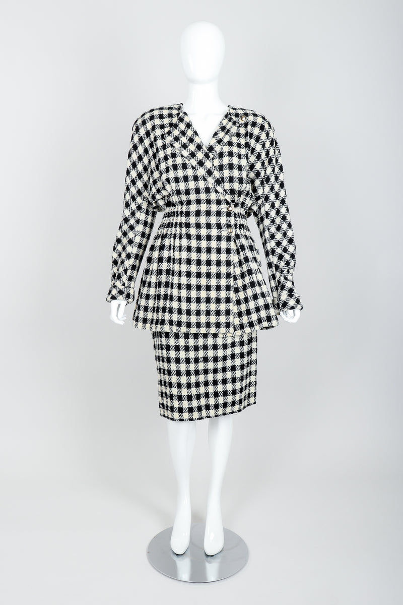 Vintage Sonia Rykiel Bouclé Buffalo Check Jacket & Skirt Set on mannequin front at Recess