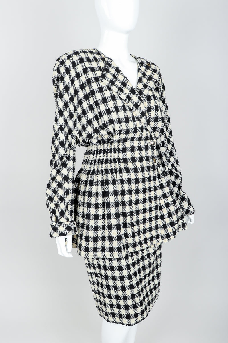 Vintage Sonia Rykiel Bouclé Buffalo Check Jacket & Skirt Set on mannequin crop angle at Recess