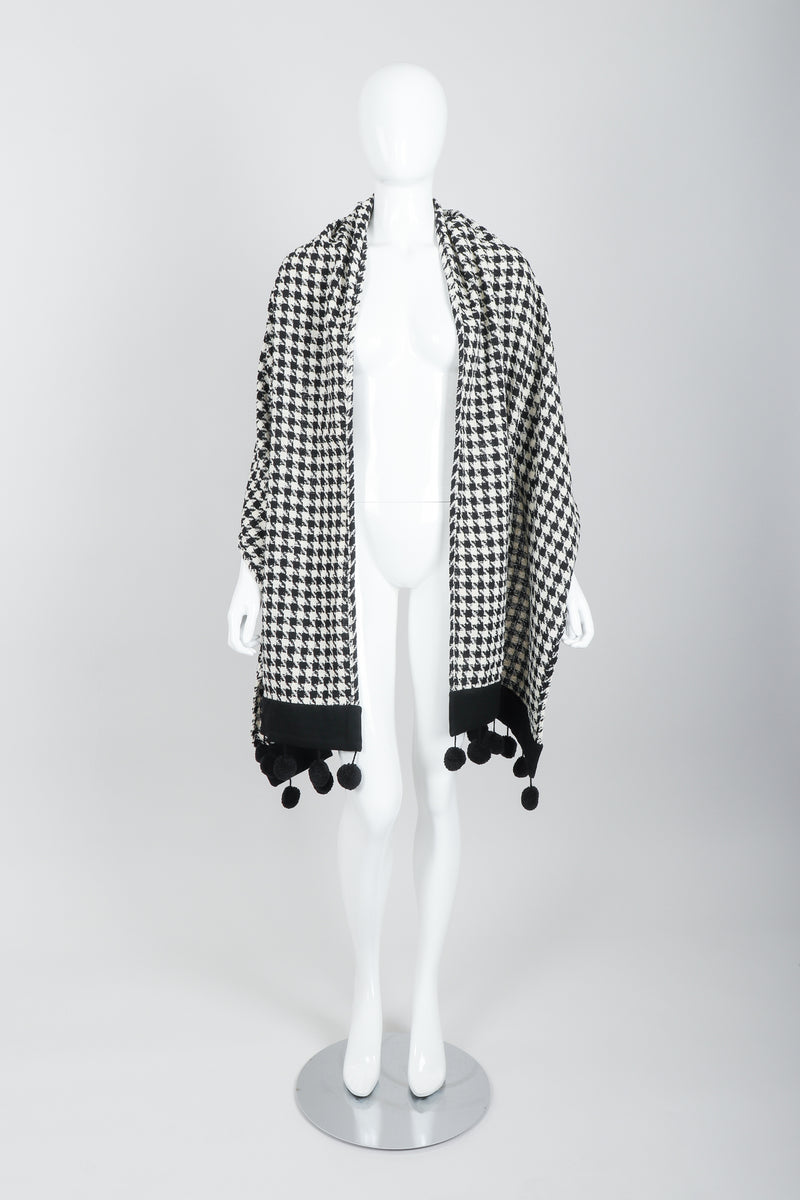 Vintage Sonia Rykiel Bouclé Houndstooth Pom Pom Shawl on Mannequin front at Recess
