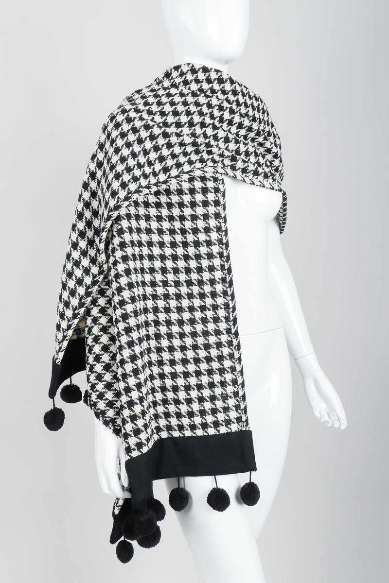 Vintage Sonia Rykiel Bouclé Houndstooth Pom Pom Shawl on Mannequin wrapped at Recess