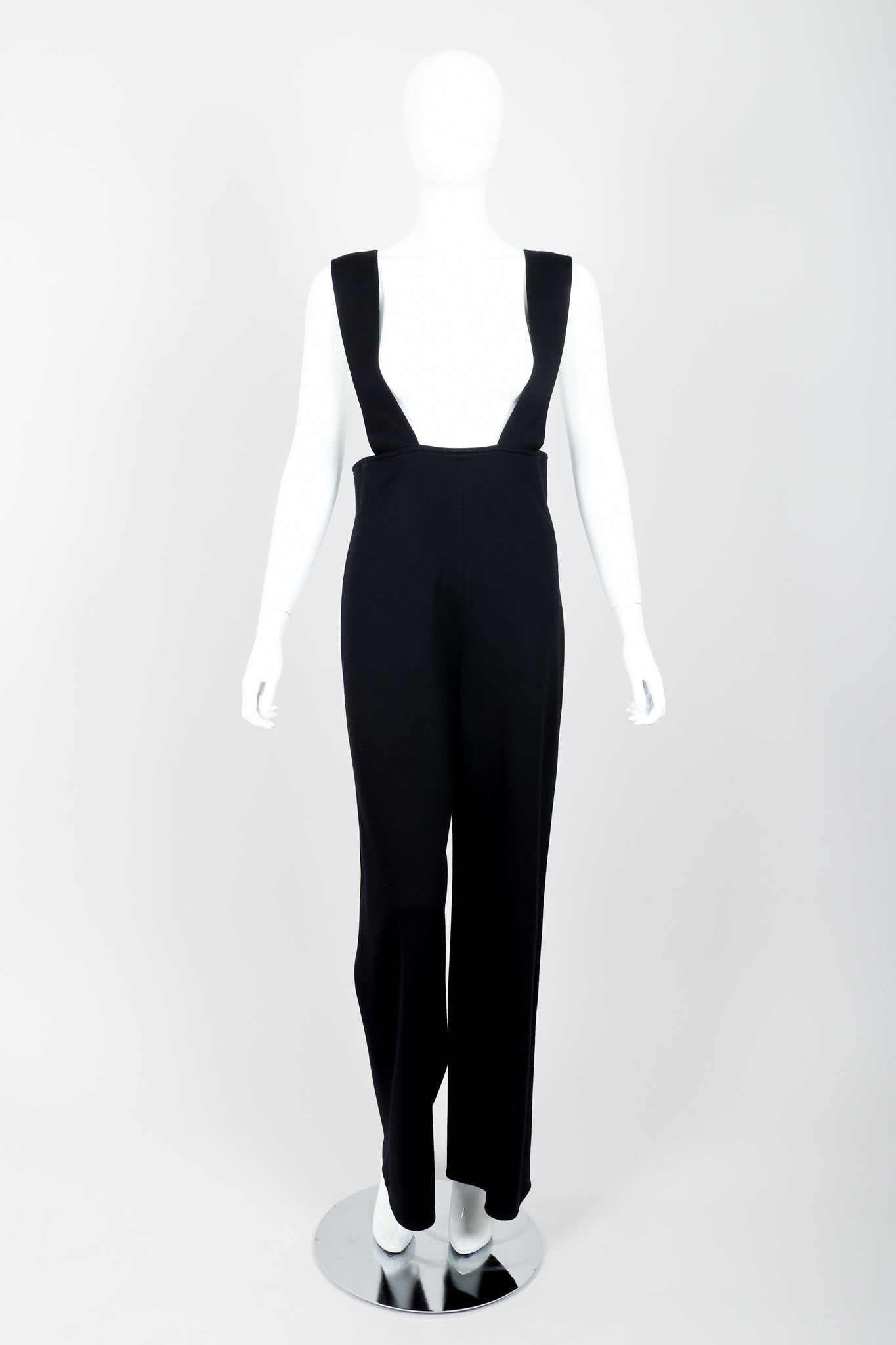 Vintage Sonia Rykiel Black Knit Suspender Pant on Mannequin front at Recess