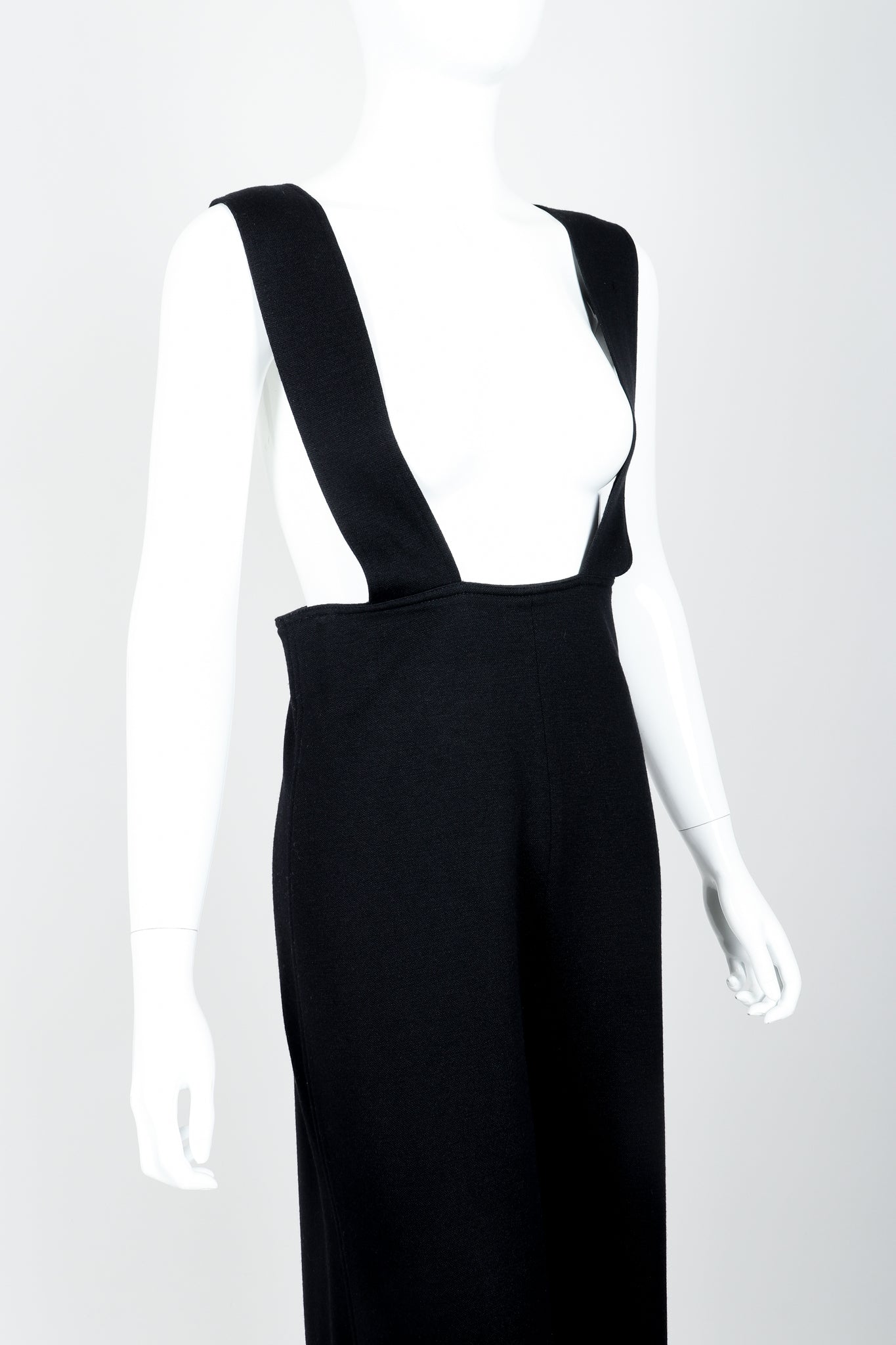 Vintage Sonia Rykiel Black Knit Suspender Pant on Mannequin crop at Recess