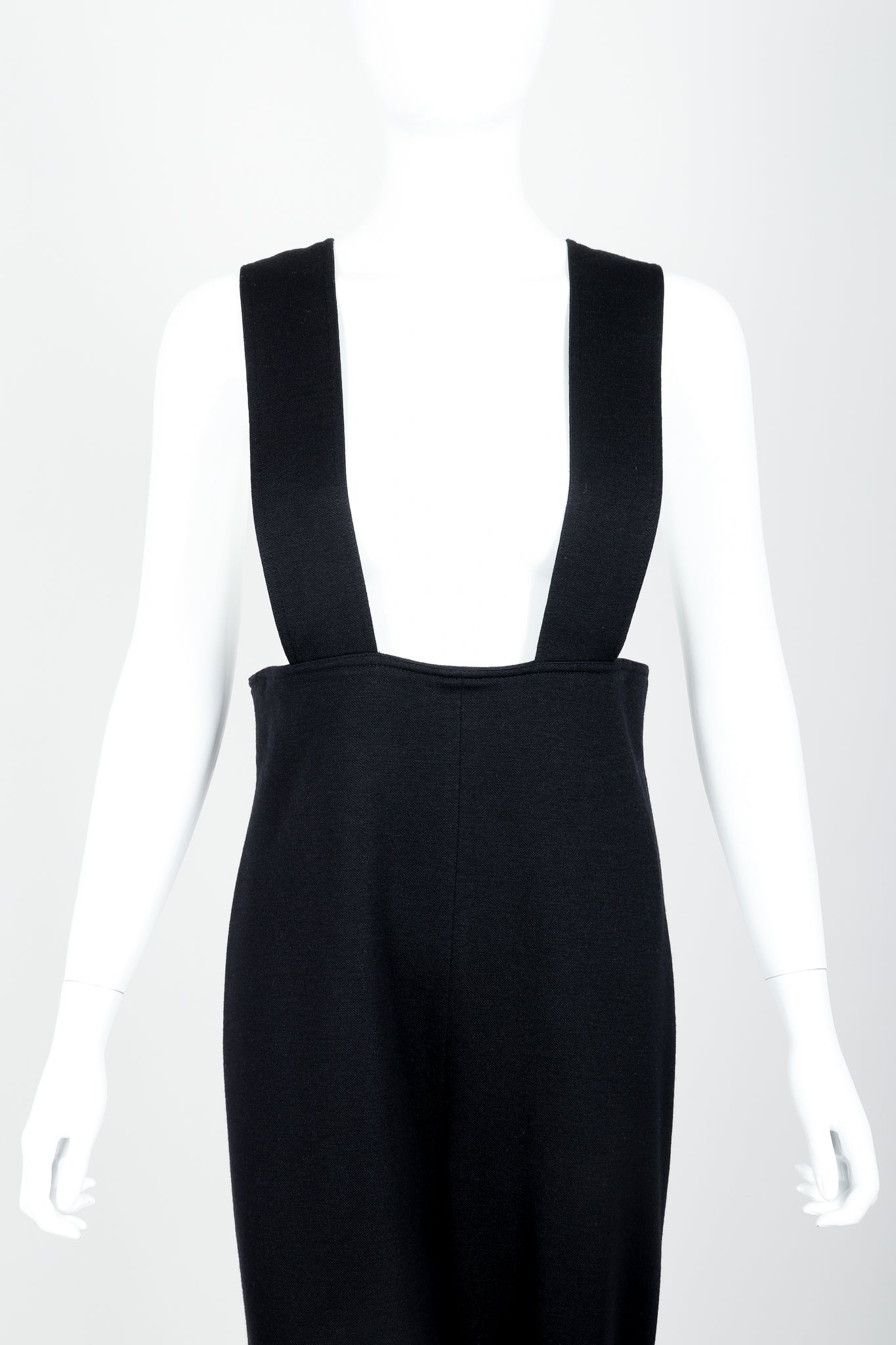 Vintage Sonia Rykiel Black Knit Suspender Pant on Mannequin front crop at Recess