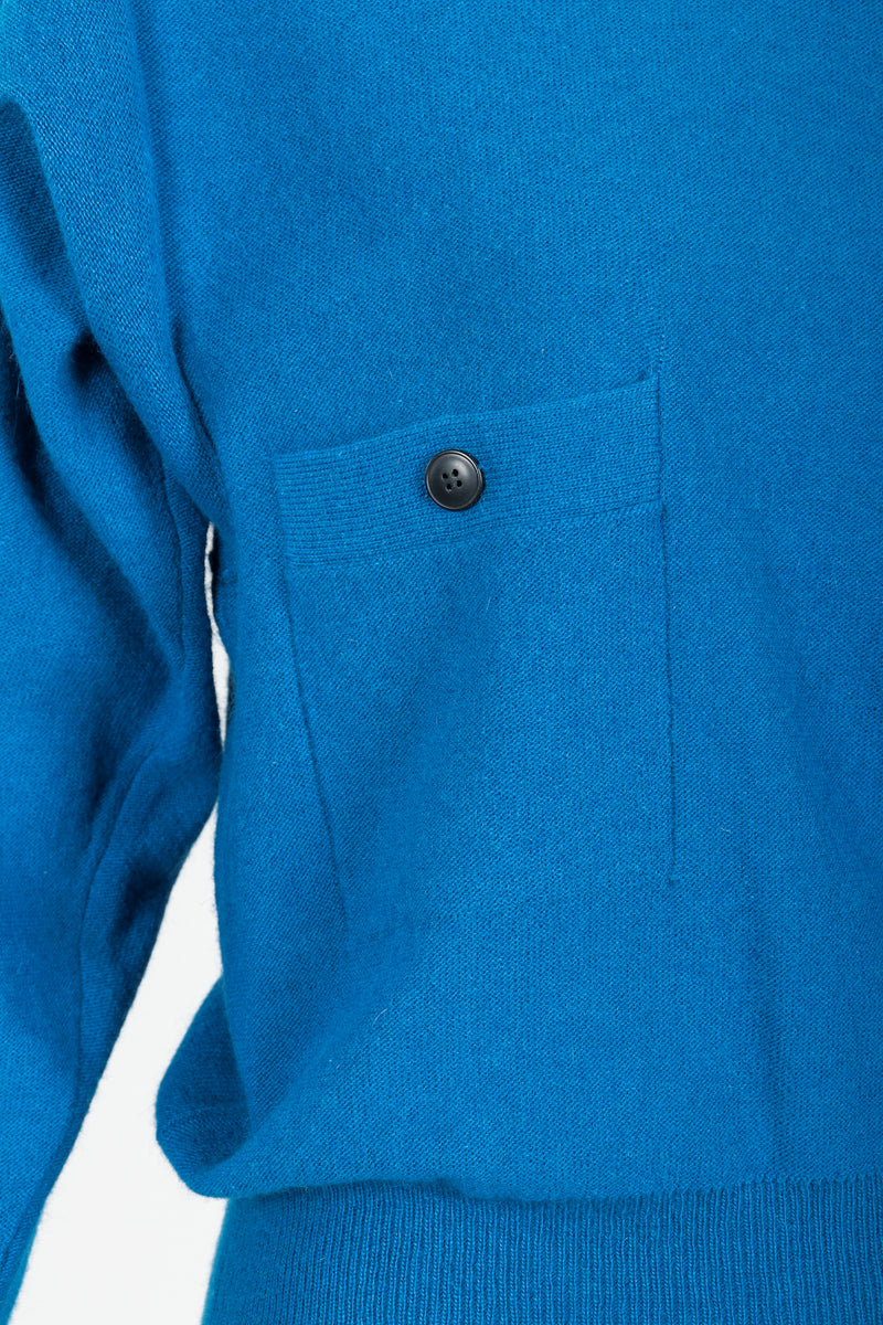 Vintage Sonia Rykiel Blue Knit High Neck Sweater chest pocket detail
