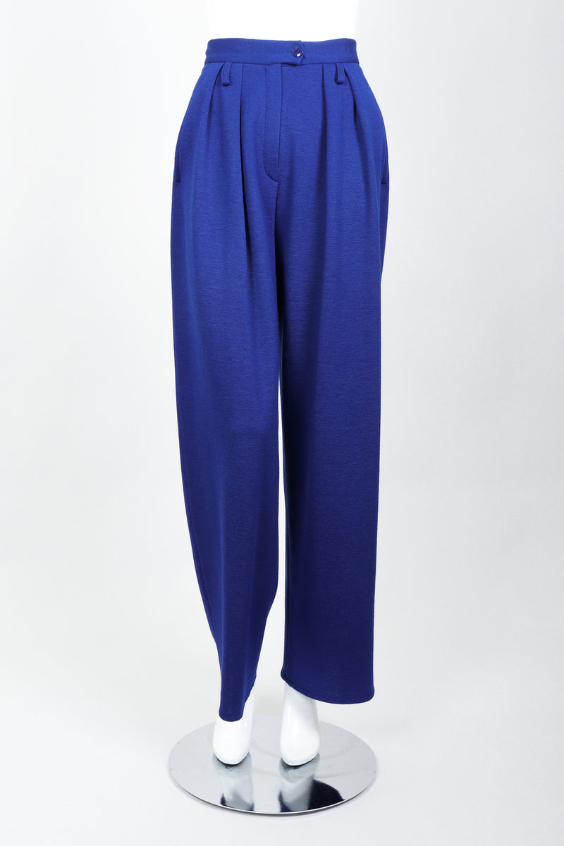 Vintage Sonia Rykiel Blue Knit Pleated Pant on Mannequin Front at Recess