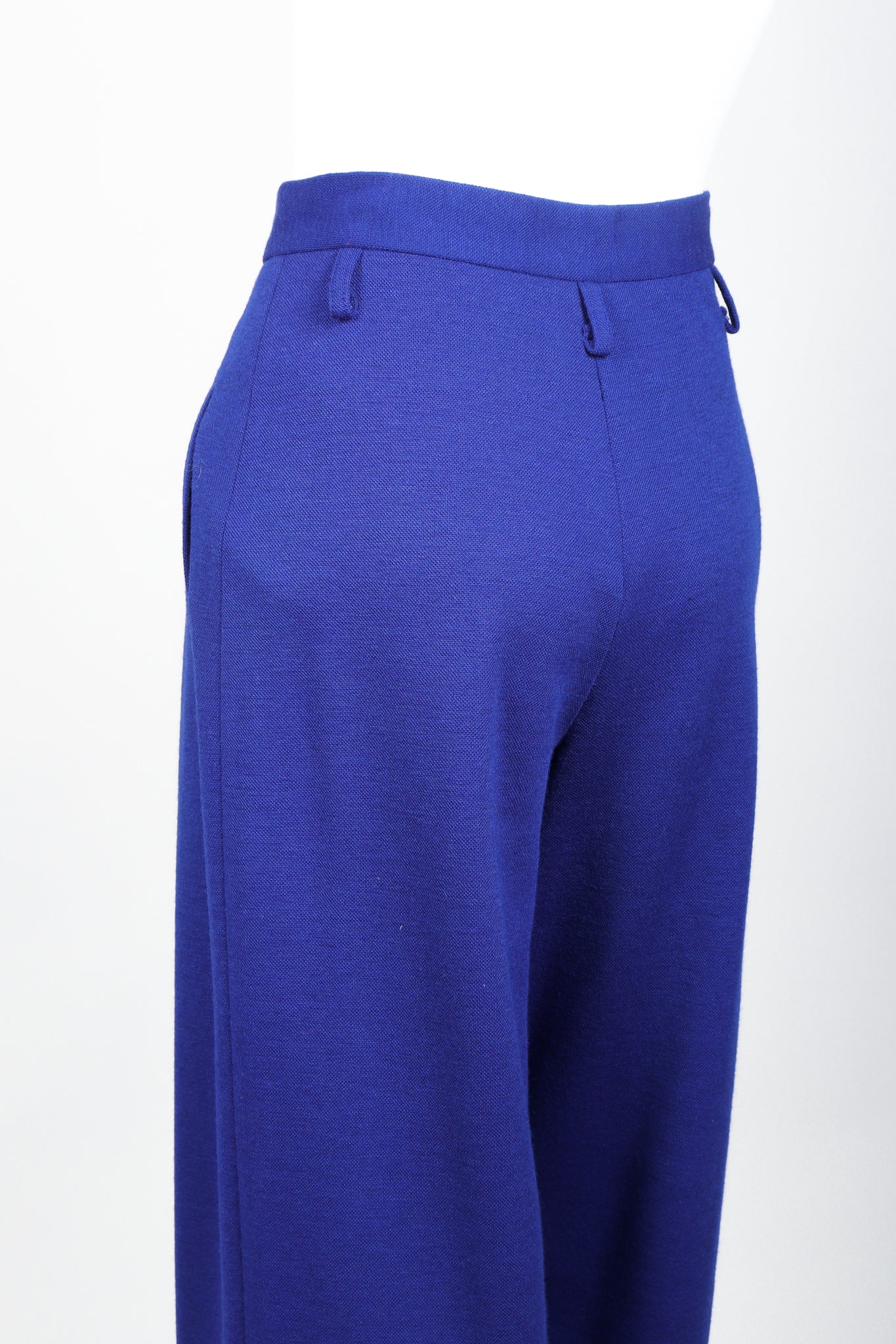 Vintage Sonia Rykiel Blue Knit Pleated Pant on Mannequin Rear at Recess