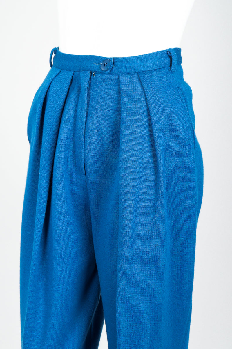Vintage Sonia Rykiel Blue Knit Pleated Pant Set on Mannequin waistband at Recess