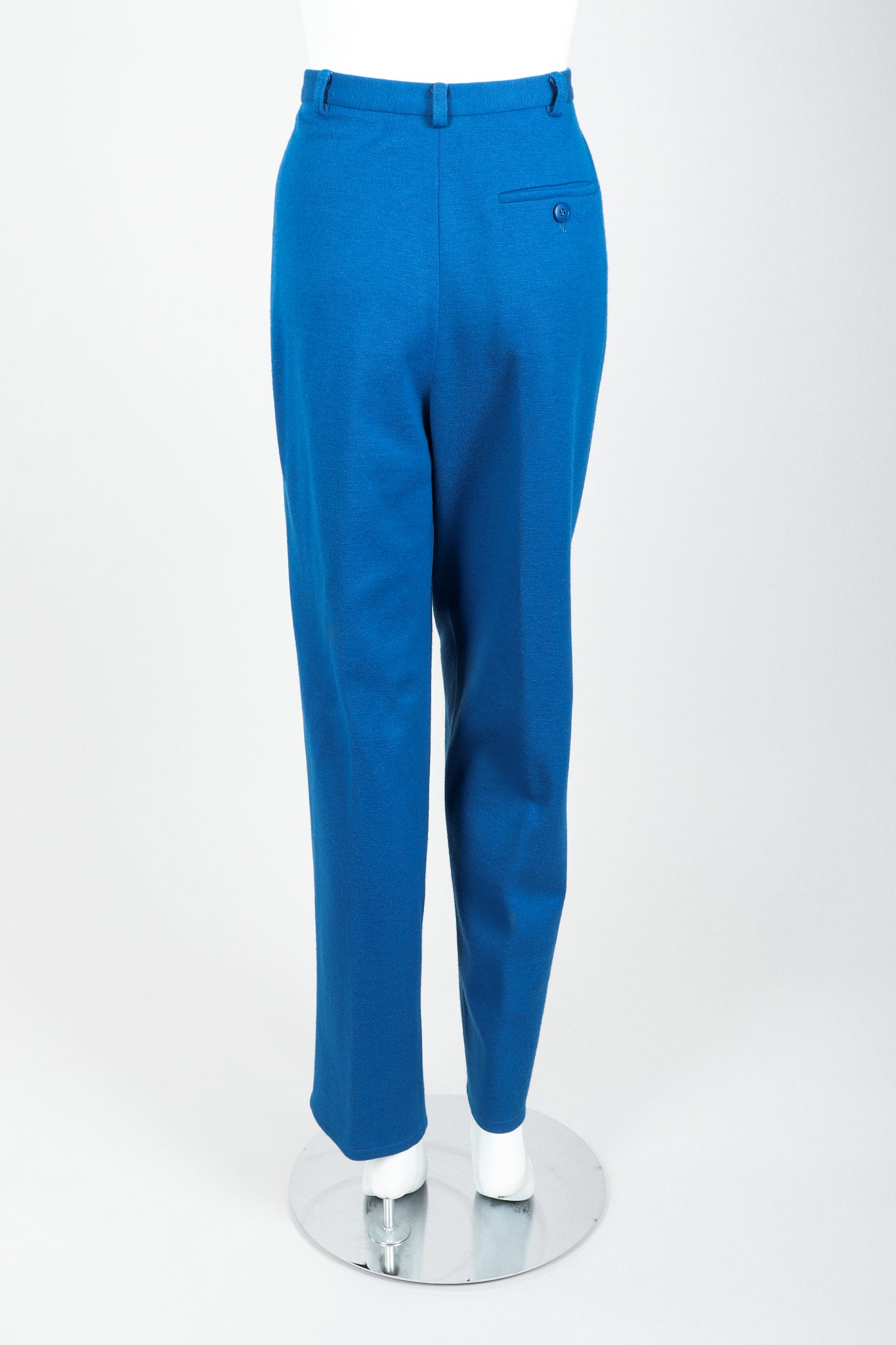 Vintage Sonia Rykiel Blue Knit Pleated Pant Set on Mannequin back at Recess