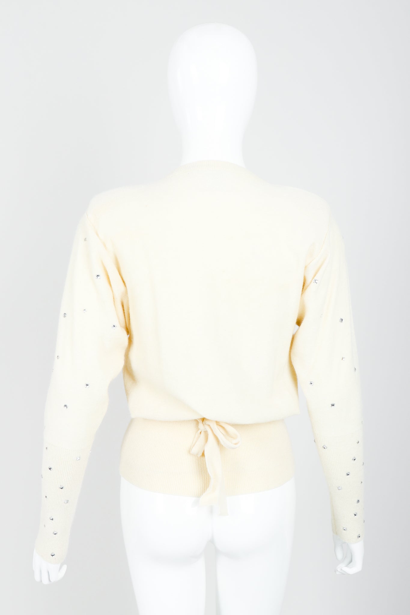 Vintage Sonia Rykiel Cream Knit Bow Tie Sweater on Mannequin back At Recess