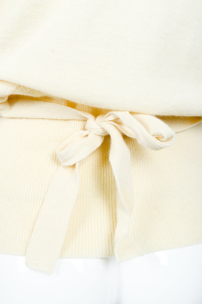 Vintage Sonia Rykiel Cream Knit Bow Tie Sweater on Mannequin waist tie At Recess