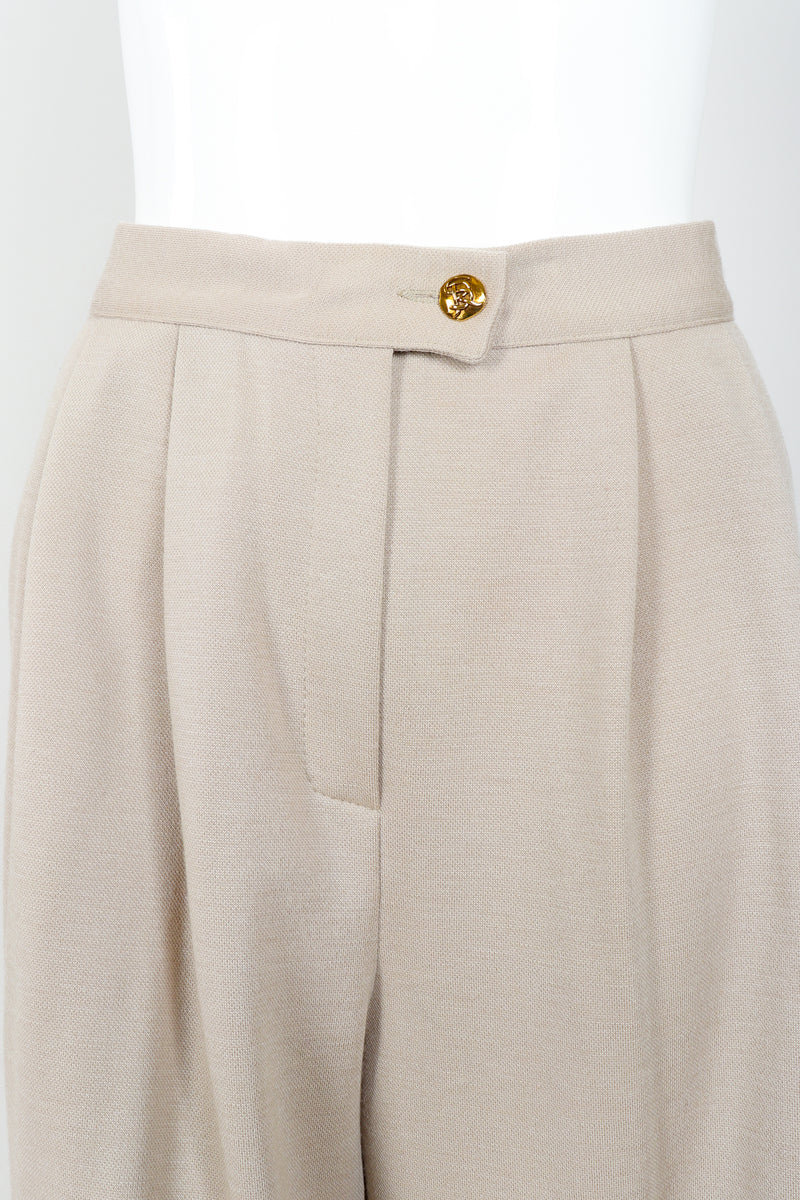 Vintage Sonia Rykiel Sand Beige Knit Pleated Pant on Mannequin waist detail at Recess