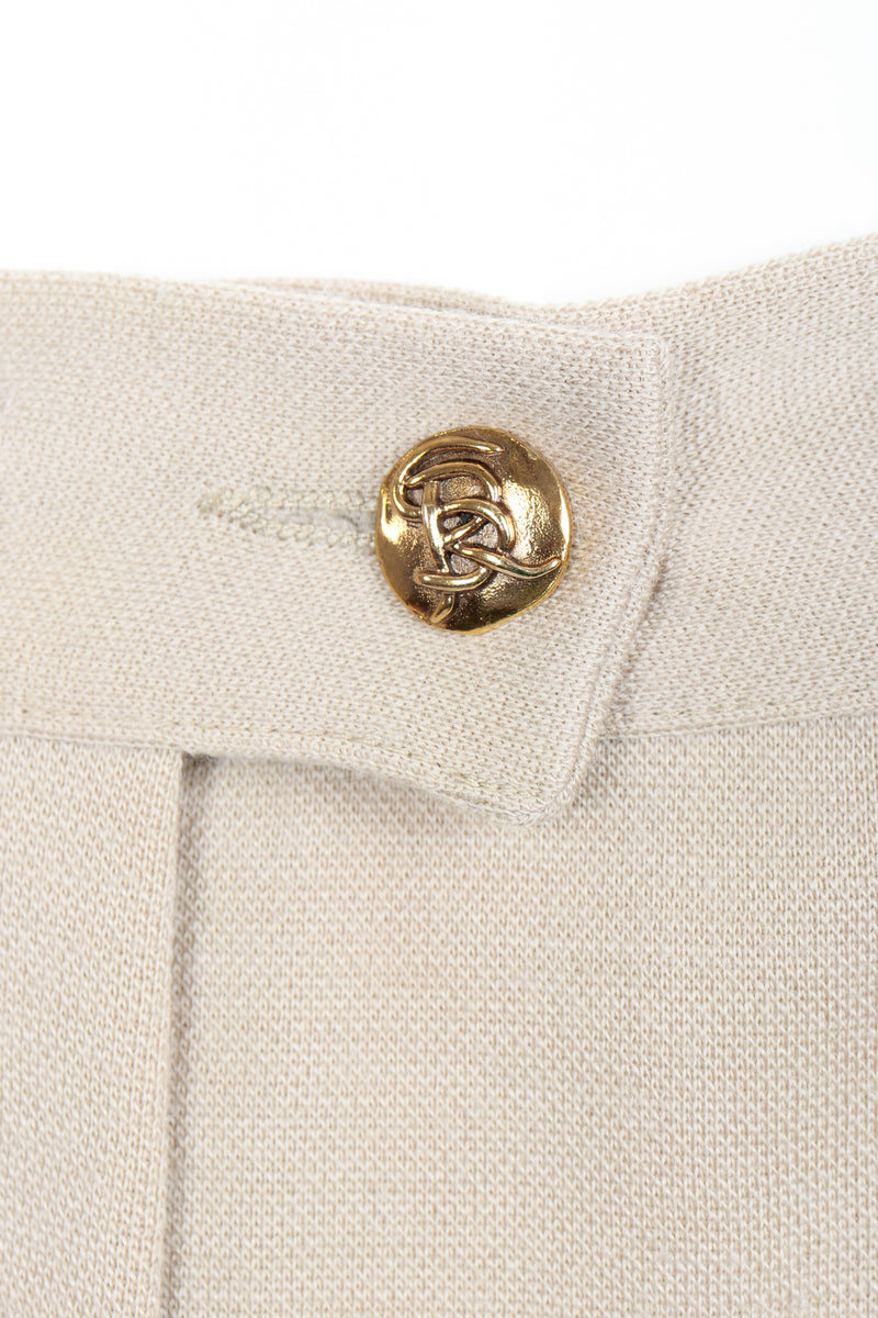 Vintage Sonia Rykiel Sand Beige Knit Pleated Pant on Mannequin button detail at Recess