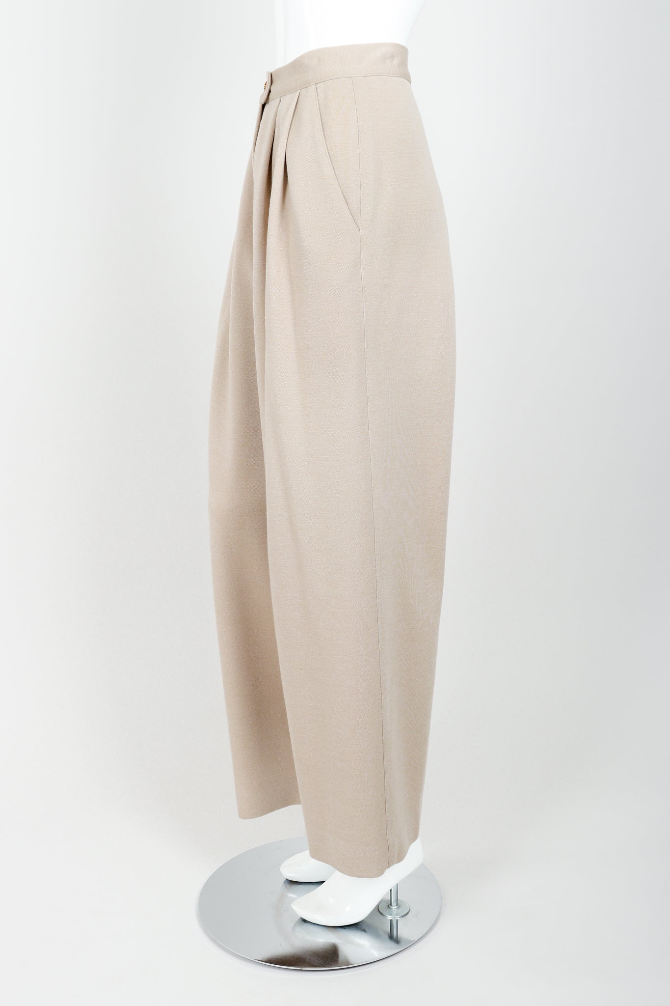 Vintage Sonia Rykiel Sand Beige Knit Pleated Pant on Mannequin side at Recess