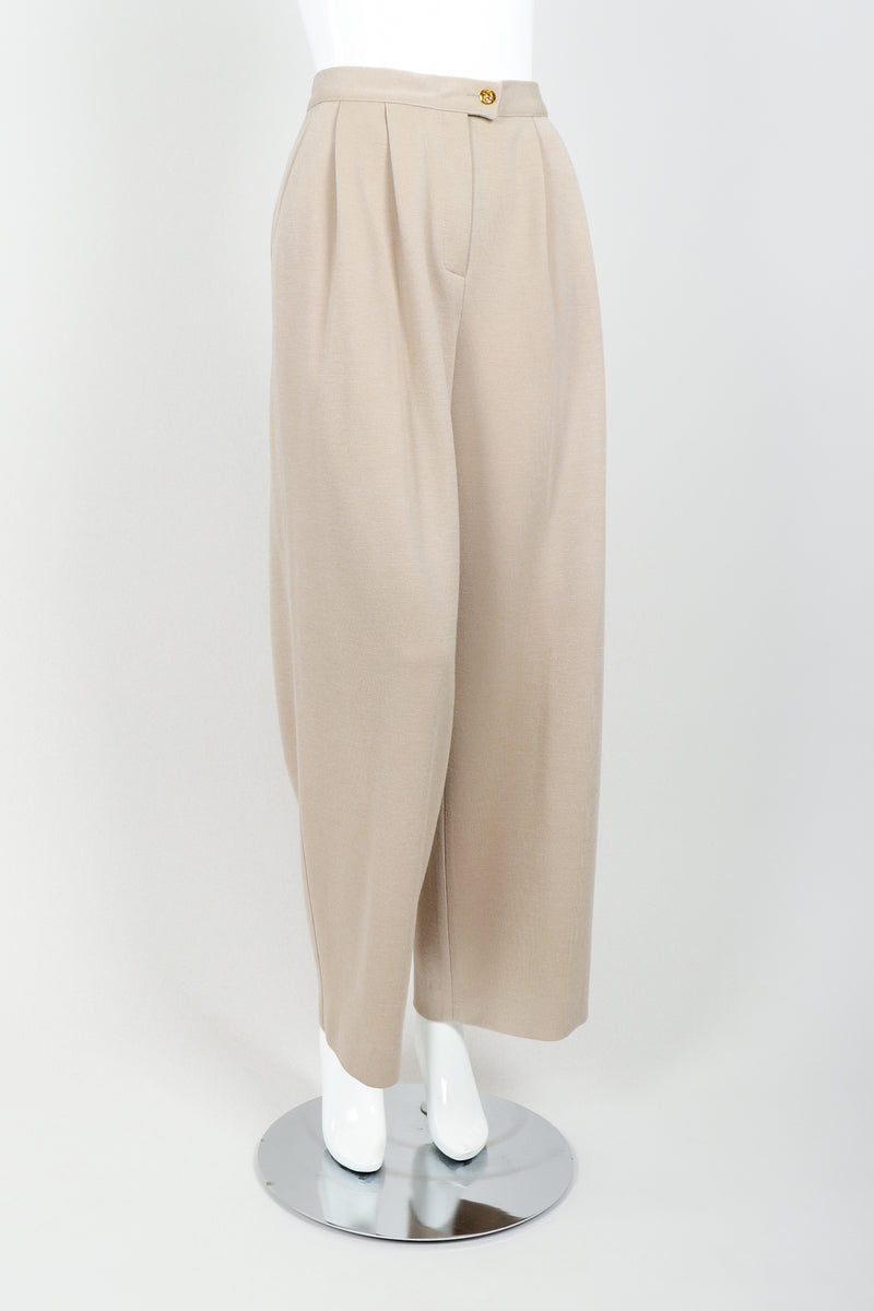 Vintage Sonia Rykiel Sand Beige Knit Pleated Pant on Mannequin angled at Recess