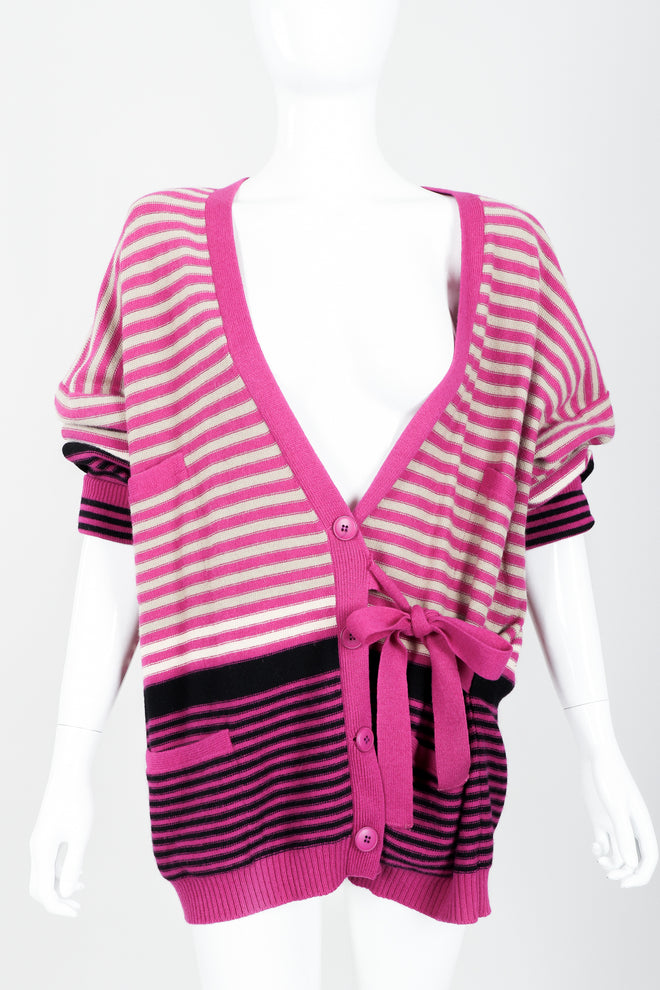 Vintage Sonia Rykiel Fuchsia Stripe Boyfriend Cardigan on Mannequin front at Recess