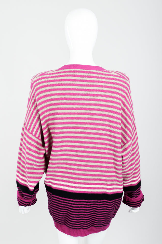 Vintage Sonia Rykiel Fuchsia Stripe Boyfriend Cardigan on Mannequin back at Recess