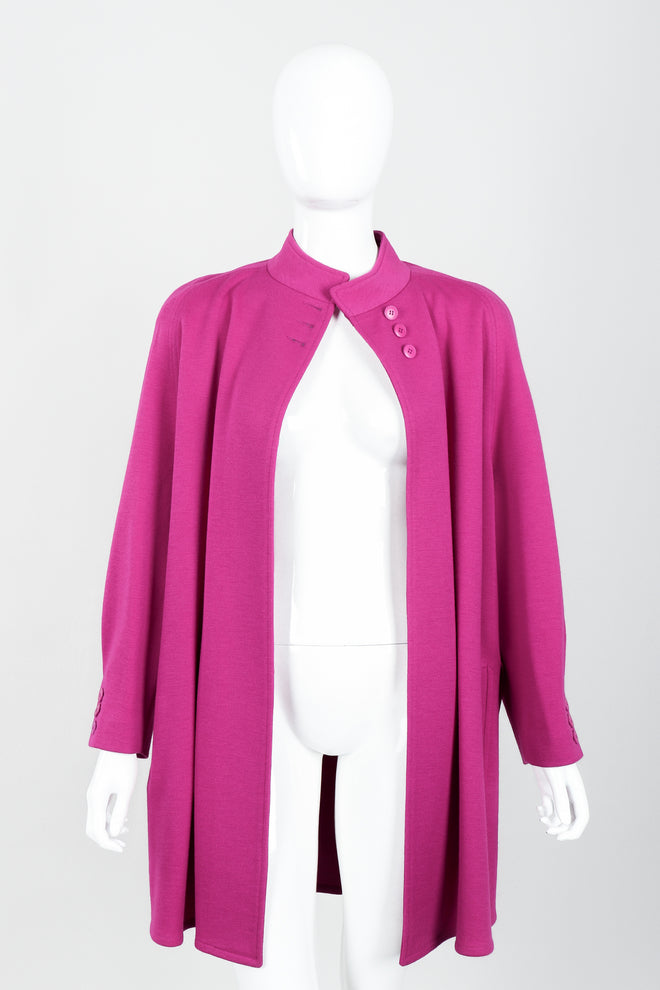 Vintage Sonia Rykiel Fuchsia Knit Cocoon Coat on mannequin open at Recess