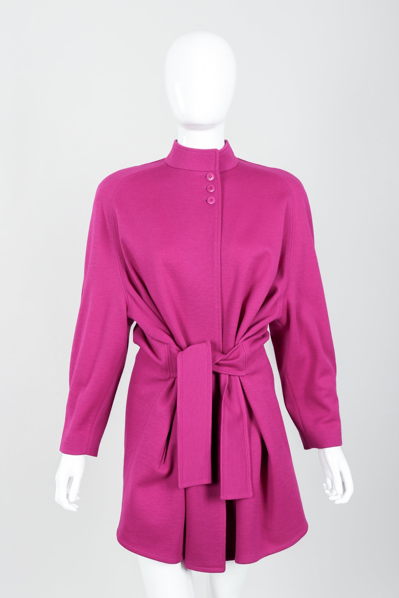 Vintage Sonia Rykiel Fuchsia Knit Cocoon Coat on belted mannequin at Recess