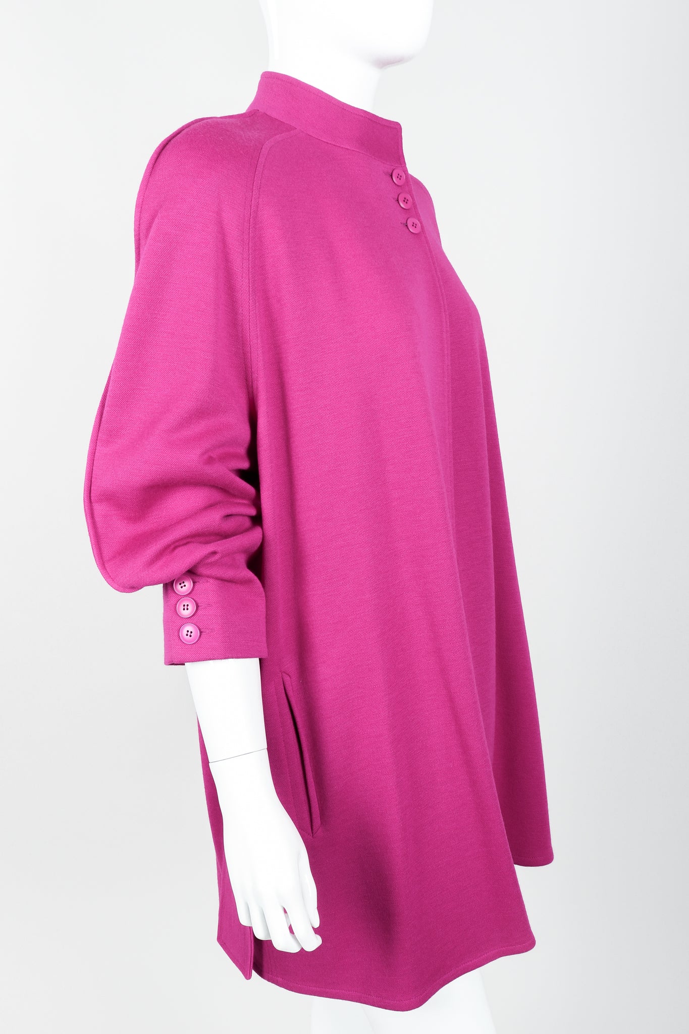 Vintage Sonia Rykiel Fuchsia Knit Cocoon Coat on mannequin side at Recess