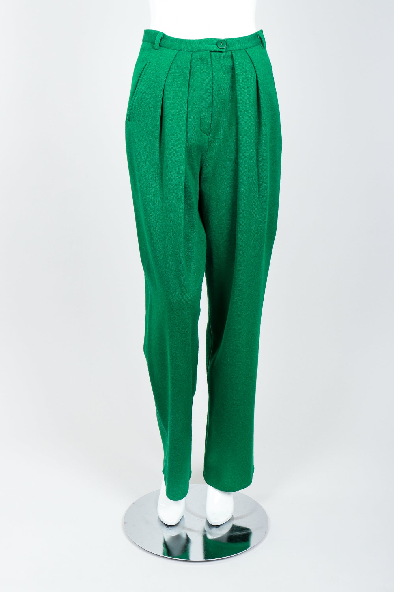 Vintage Sonia Rykiel Green Collegiate Knit Pant Set on Mannequin Front at Recess