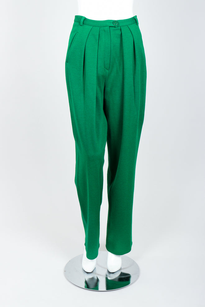 Vintage Sonia Rykiel Green Collegiate Knit Pant Set on Mannequin Front at Recess
