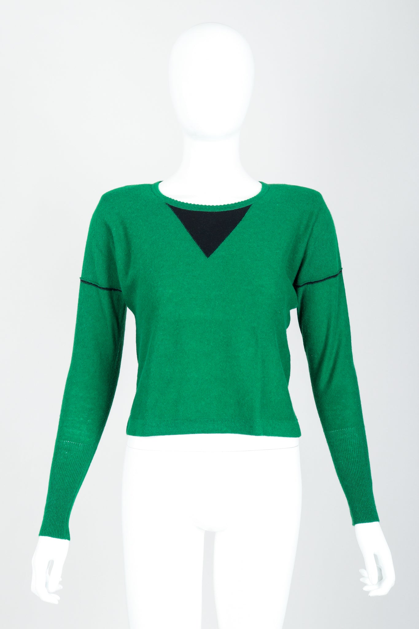 Vintage Sonia Rykiel Green Knit Triangle Yoke Sweater on Mannequin Front at Recess