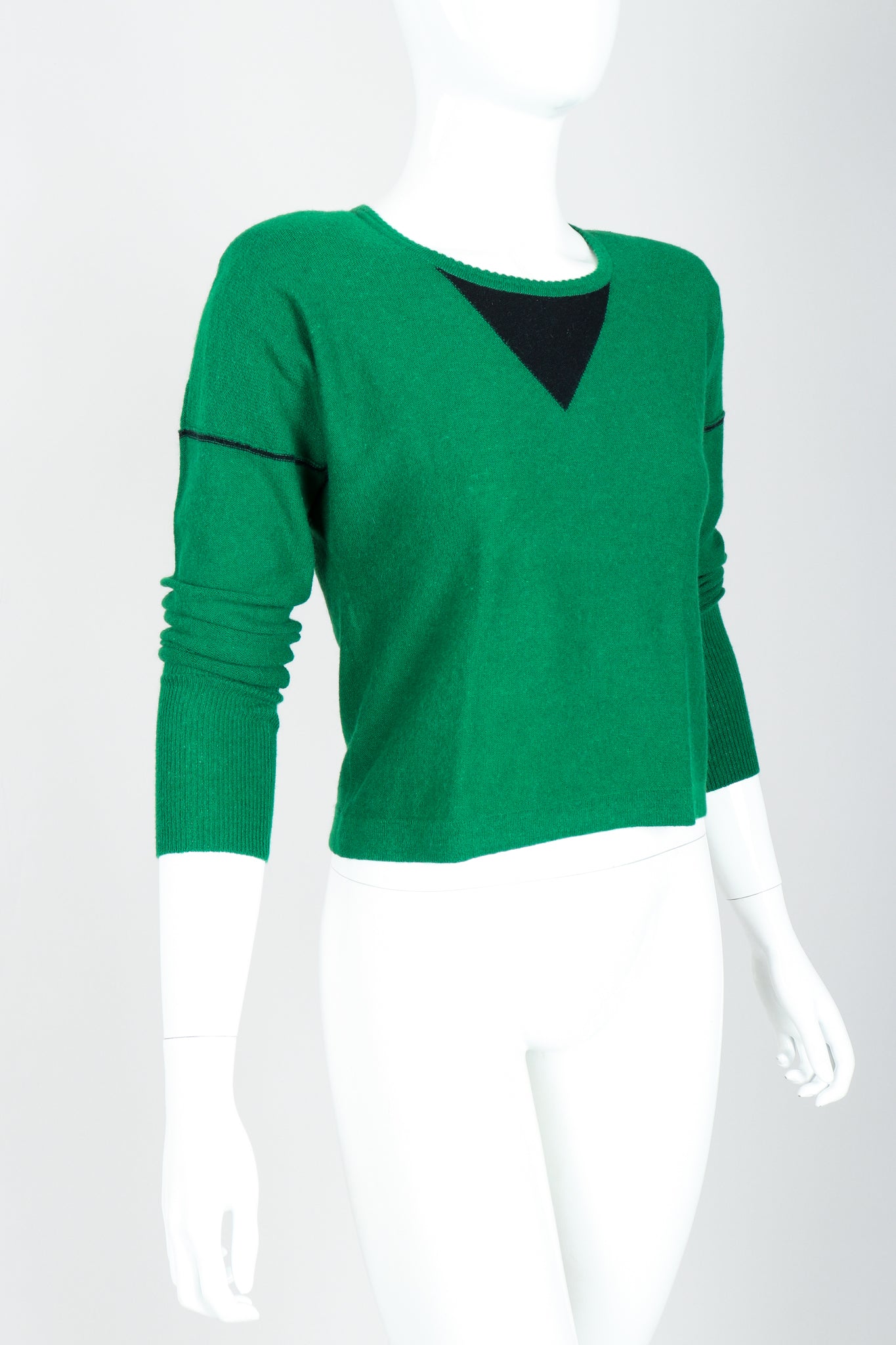 Vintage Sonia Rykiel Green Knit Triangle Yoke Sweater on Mannequin angled at Recess