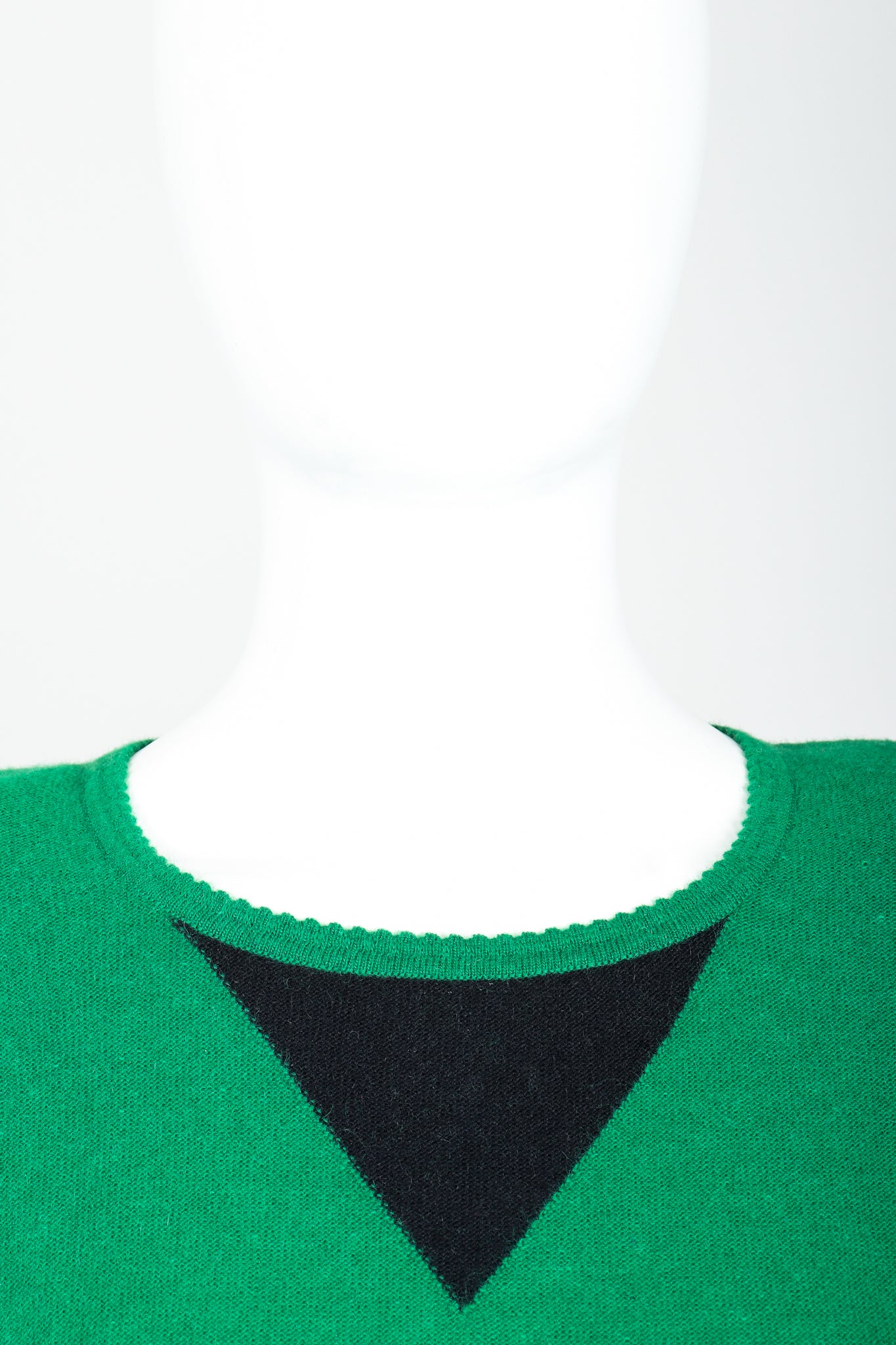 Vintage Sonia Rykiel Green Knit Triangle Yoke Sweater on Mannequin Neckline at Recess