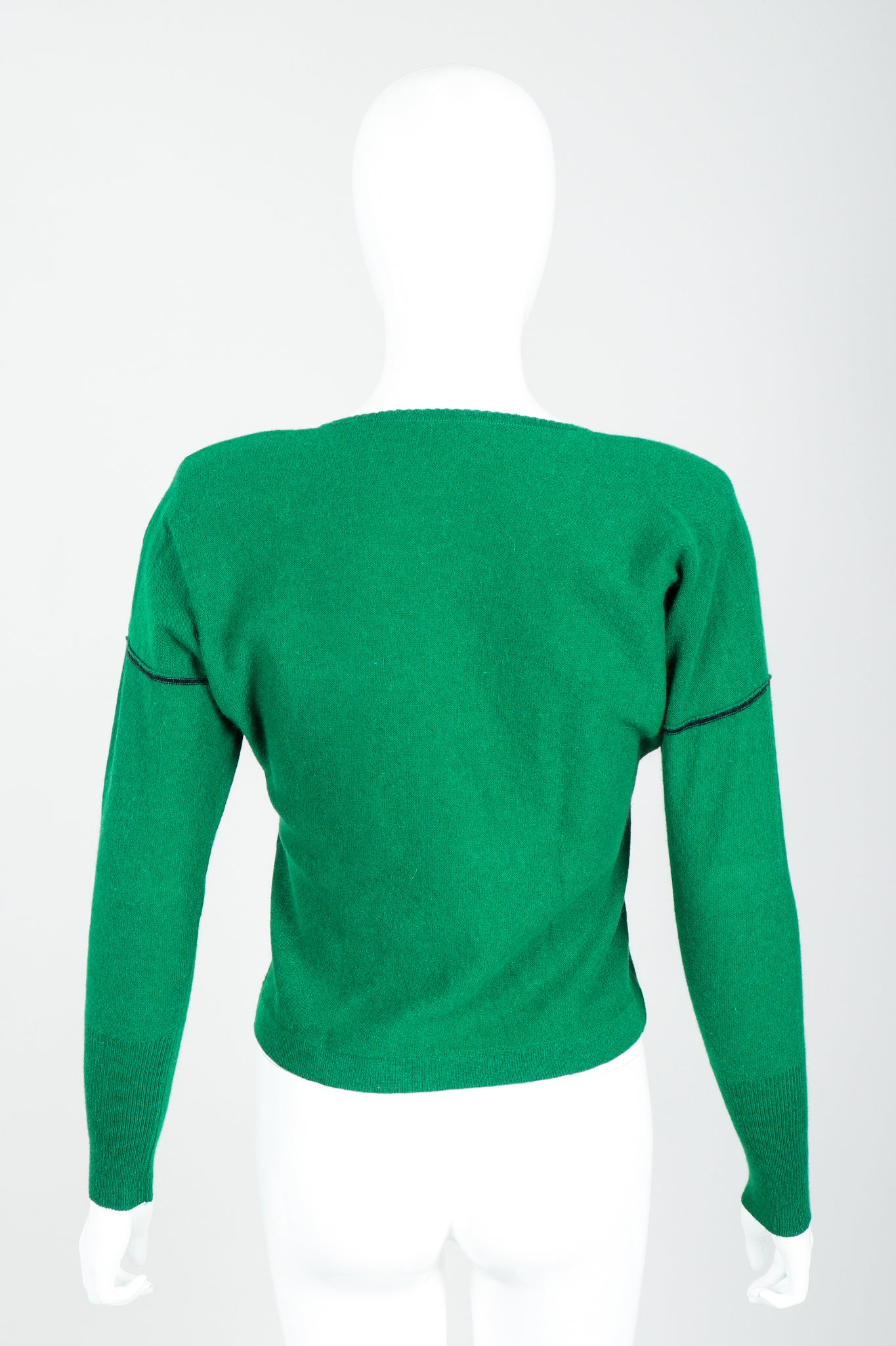 Vintage Sonia Rykiel Green Knit Triangle Yoke Sweater on Mannequin Back at Recess
