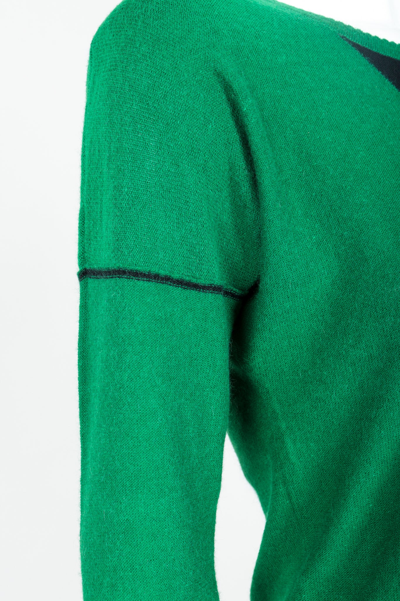 Vintage Sonia Rykiel Green Knit Triangle Yoke Sweater on Mannequin Dropped Shoulder at Recess