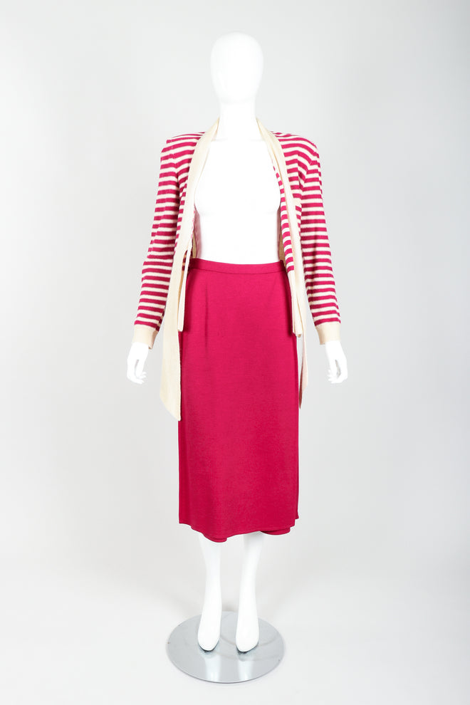 Vintage Sonia Rykiel Magenta Knit Sweater & Panel Short Skort Set on Mannequin open at Recess