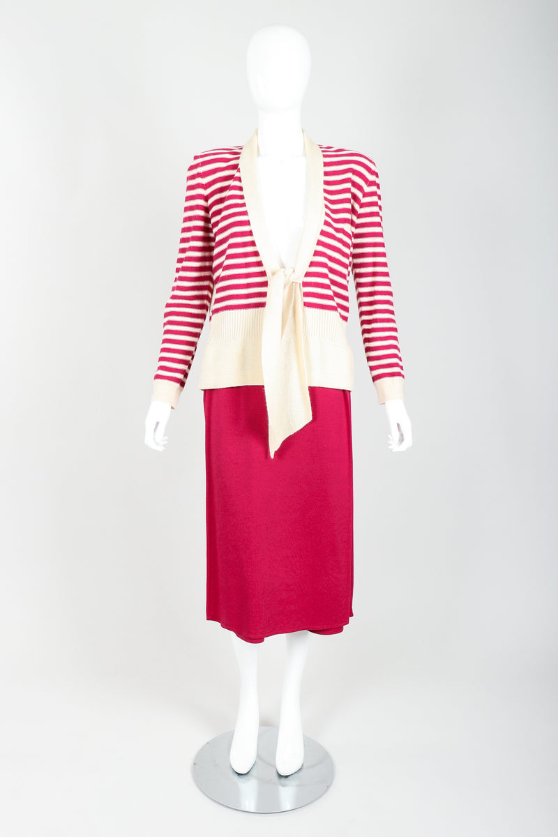 Vintage Sonia Rykiel Magenta Knit Sweater & Panel Short Skort Set on Mannequin untied at Recess