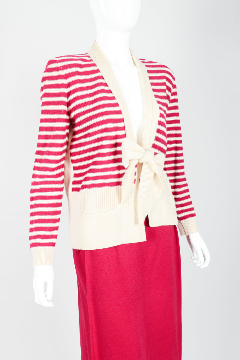 Vintage Sonia Rykiel Magenta Knit Sweater & Panel Short Skort Set on Mannequin angled at Recess