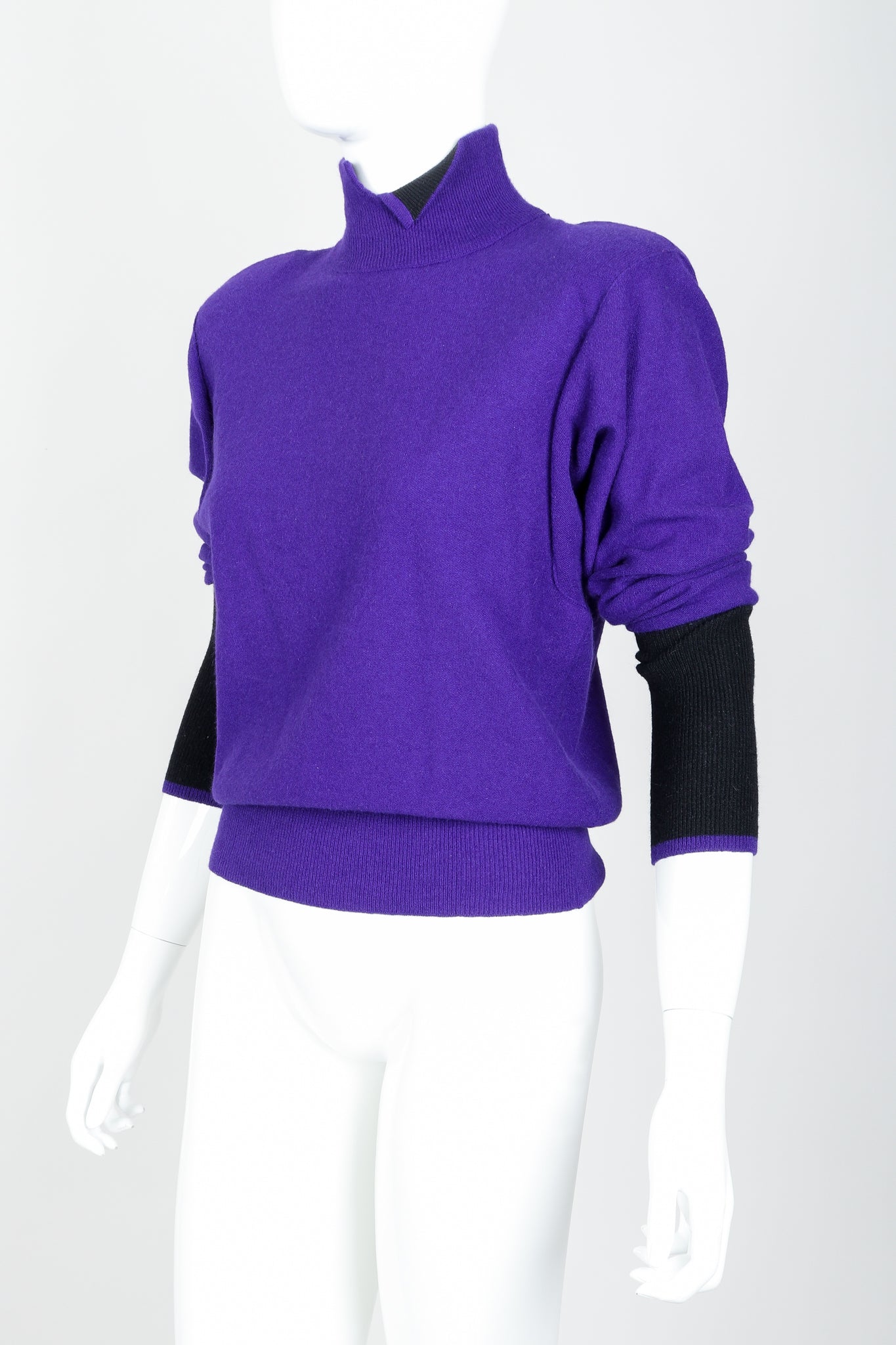 Vintage Sonia Rykiel Purple Knit Turtleneck Sweater on Mannequin Angled at Recess