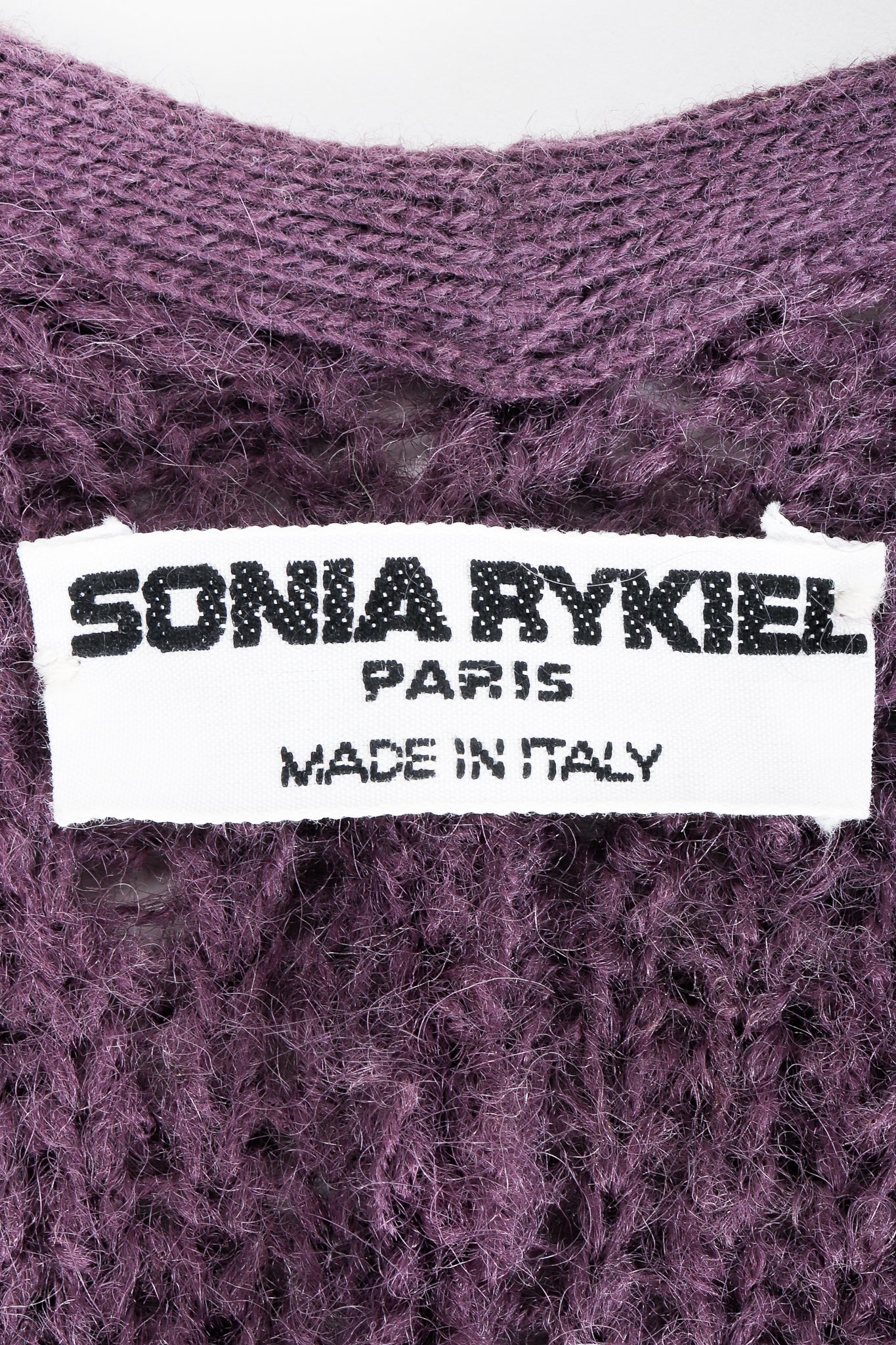 Vintage Sonia Rykiel Curly Wool Cape Coat Poncho label on purple