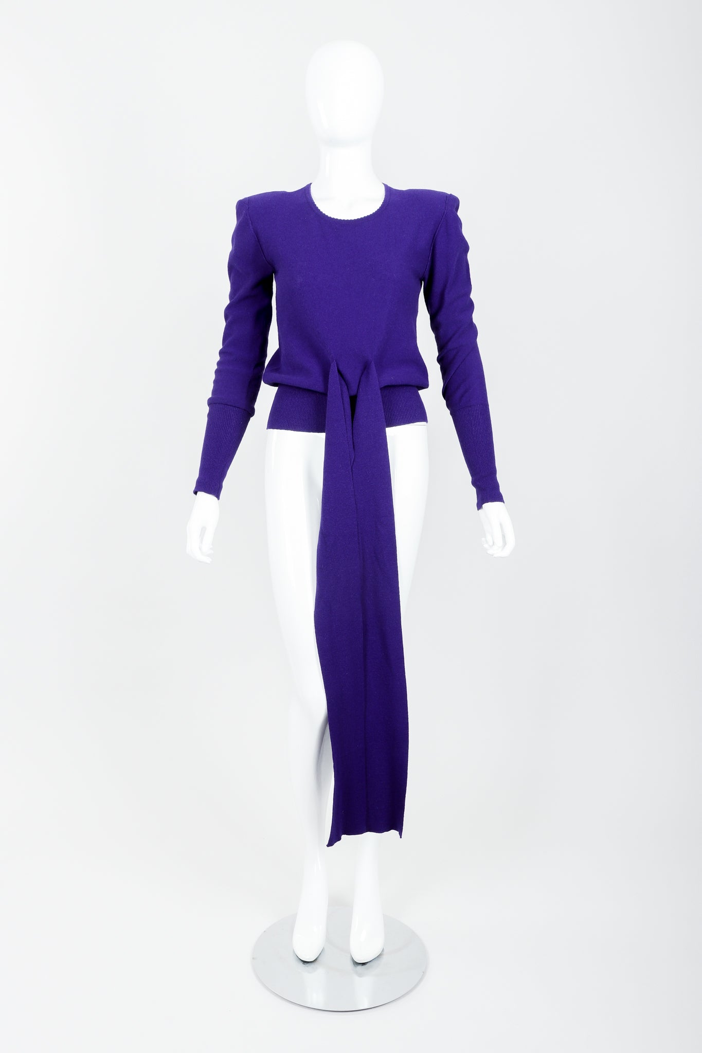 Vintage Sonia Rykiel Purple Waist Tie Sweater Untied on mannequin front at Recess